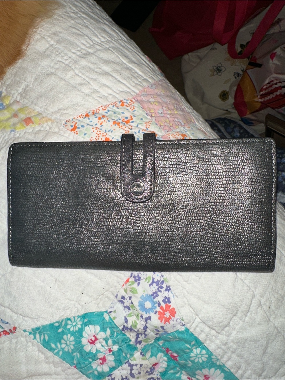 ABAS Black Metallic Textured LeatherWomen's Reptile Kisslock Wallet